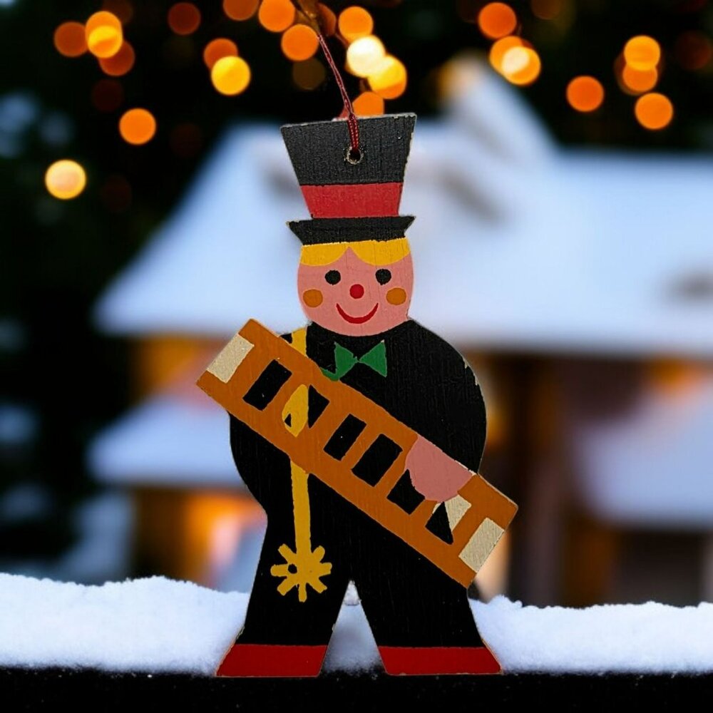 VTG Heller Chimney Sweep Man Christmas Ornament Ladder Top Hat Hand-Painted Wood